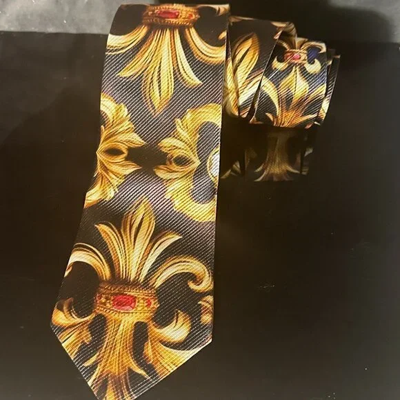Fleur de Lis Bejeweled Ruby Gold Tie Mans Mens Neckwear Baroque Gift NWT Novelty - Picture 3 of 10
